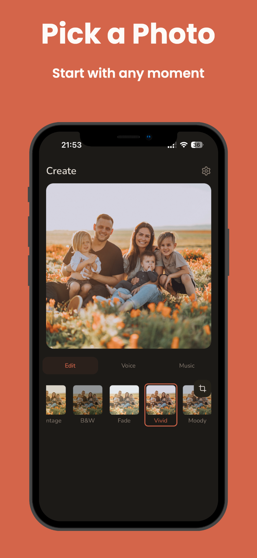 VoiceSnap — Pick a photo screen