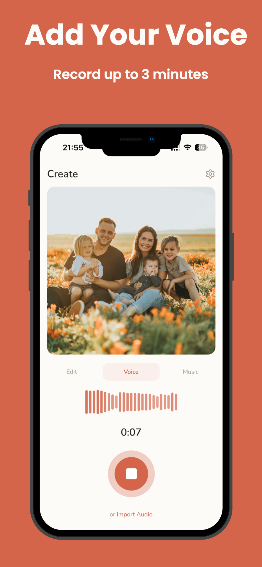 VoiceSnap — Add your voice screen